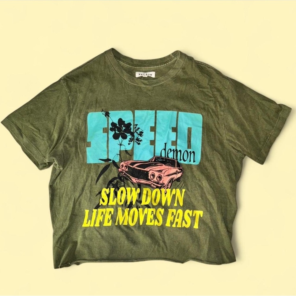 Graphic Tee with Car and Text Design